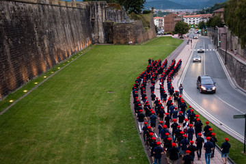 Basque marching band on the streets of Hondarribia during the festival