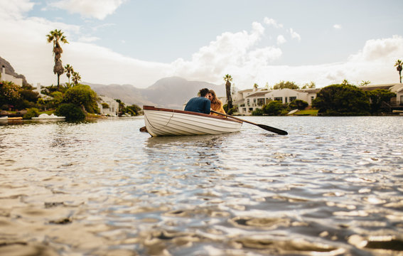 Couple on a romantic date in a boat