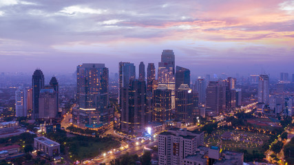 Fototapeta na wymiar Beautiful skyscraper in Jakarta city at dawn time
