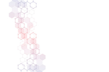 Geometric background texture with molecular structures and chemical engineering. Abstract background of hexagons pattern. Vector illustration for medical or scientific and technological modern design.