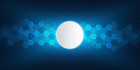 Geometric background texture with molecular structures and chemical engineering. Abstract background of hexagons pattern. Vector illustration for medical or scientific and technological modern design.