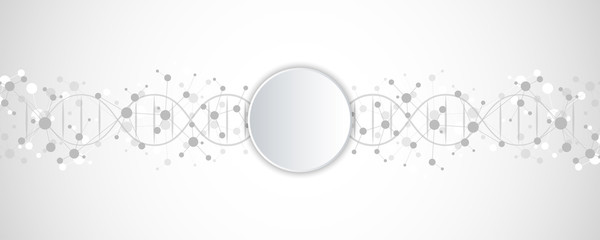 DNA strand and molecular structure. Genetic engineering or laboratory research. Background texture for medical or scientific and technological design. Vector illustration.