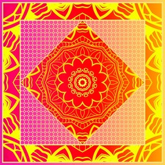 Round vector background with floral pattern in modern style. For design of carpet, shawl, pillow. Vector illustration