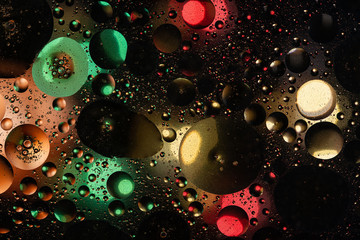 water drops on glass with colorful background, close-up 