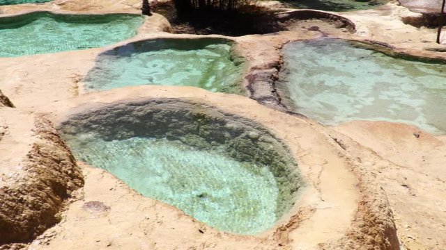 Travertine landscapes and pools of Huanglong (literally: yellow dragon), Sichuan, China. Huanglong was declared a World Heritage Site by UNESCO in 1992.