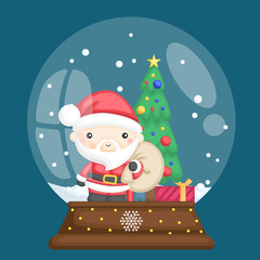 a vector of a cute and adorable santa inside a snow globe