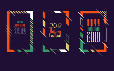 Fototapeta premium Vector vertical background frame for text Modern Art graphics for hipsters. Happy New Year 2019 design elements for design of gift cards, brochures, flyers, leaflets, posters