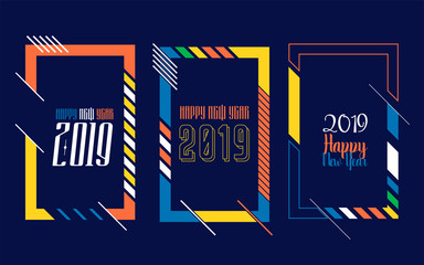 Vector vertical background frame for text Modern Art graphics for hipsters. Happy New Year 2019 design elements for design of gift cards, brochures, flyers, leaflets, posters