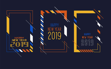 Vector vertical background frame for text Modern Art graphics for hipsters. Happy New Year 2019 design elements for design of gift cards, brochures, flyers, leaflets, posters