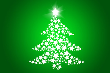 Pino de navidad formado de estrellas sobre fondo verde.