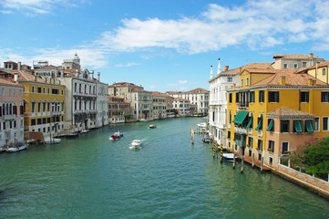 Fototapeta na wymiar Venice. View from Ponte dell' Accademia at Palazzo Civran Badoer Barozzi, Palazzo Loredan dell'Ambasciatore, Palazzo Rocca Contarini Corfù and Grand Canal