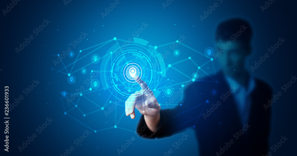Aufkleber Man touching hologram screen displaying keys and locks