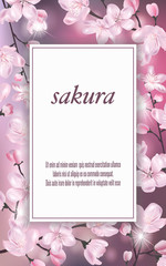 Vector banner with Cherry Blossom. Blossoming sakura branch. Template for invitation, sales, packaging, cosmetics, perfume. Space for text.