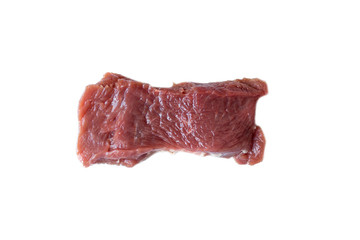  A piece of raw meat on a white isolated background. meat, raw, white, pork, beef, background, isolated, piece, red, long, fat, loin, fresh, slice, steak, fillet, food, cut, protein, chop, butcher, si