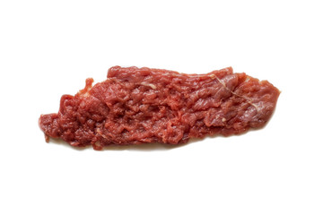  A piece of raw meat on a white isolated background. meat, raw, white, pork, beef, background,...