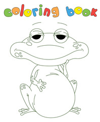 Funny cartoon frog. Coloring book for kids