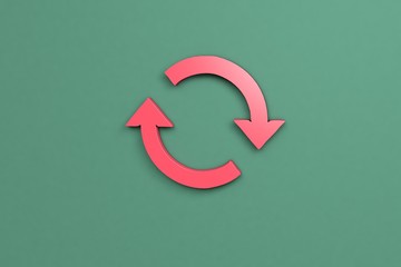 3D illustration of Renewal, red color with green background.
