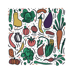 Set of vector vegetables doodle composition.