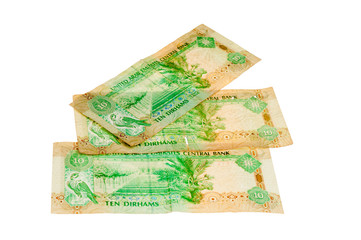Ten dirhams  banknotes of United Arab Emirates isolated on white background
