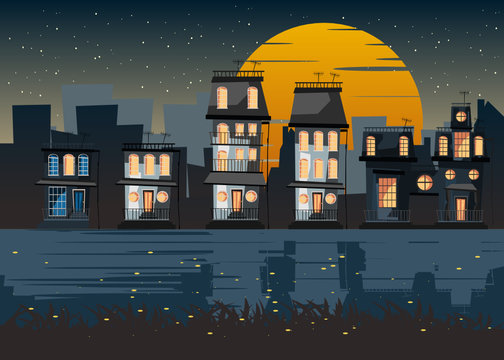 city at night vector illustration 