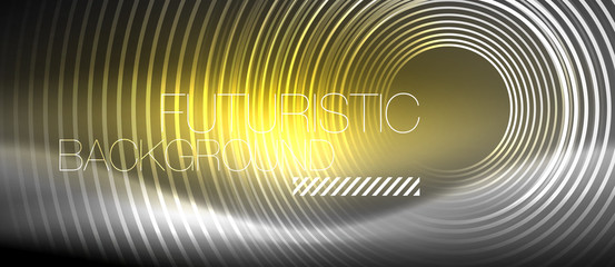 Neon circles abstract background, shiny lines