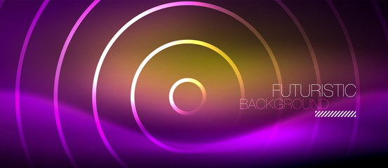 Neon glowing techno lines, hi-tech futuristic abstract background template with square shapes