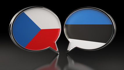 Czech Republic and Estonia flags with Speech Bubbles. 3D illustration