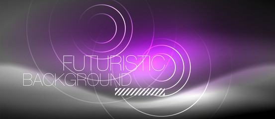 Neon circles abstract background, shiny lines