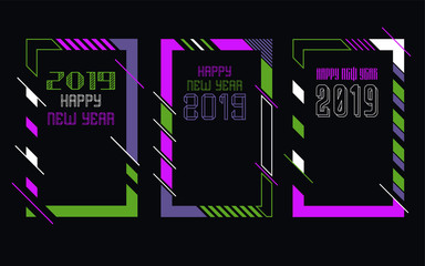 Vector vertical background frame for text Modern Art graphics for hipsters. Happy New Year 2019 design elements for design of gift cards, brochures