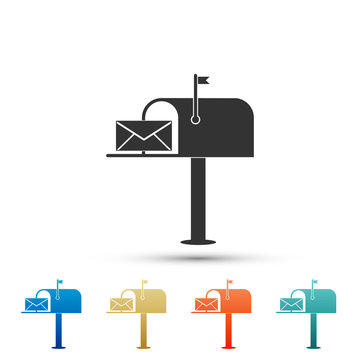 Open mail box with an envelope icon isolated on white background. Set elements in colored icons. Flat design. Vector Illustration