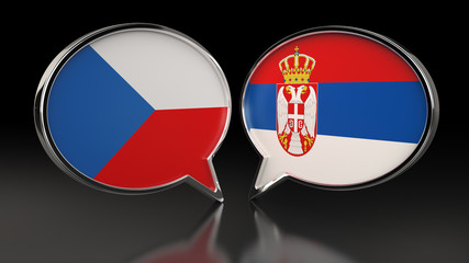 Czech Republic and Serbia flags with Speech Bubbles. 3D illustration