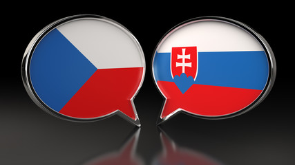 Fototapeta premium Czech Republic and Slovakia flags with Speech Bubbles. 3D illustration