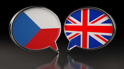 Czech Republic and United Kingdom flags with Speech Bubbles. 3D illustration