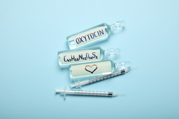 Obraz premium Biochemist oxytocin hormone, chemical biotechnology. Love hormone concept.