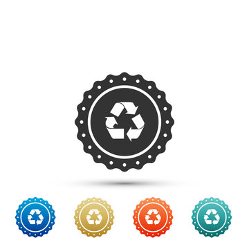 Recycle symbol label icon isolated on white background. Environment recycling symbol. Set elements in colored icons. Flat design. Vector Illustration