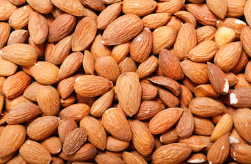 almonds as background, top view