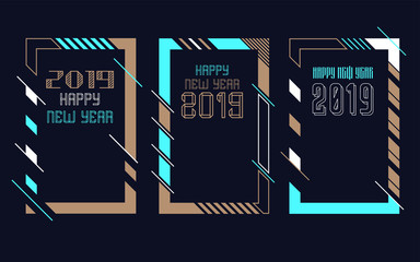 Vector vertical background frame for text Modern Art graphics for hipsters. Happy New Year 2019 design elements 