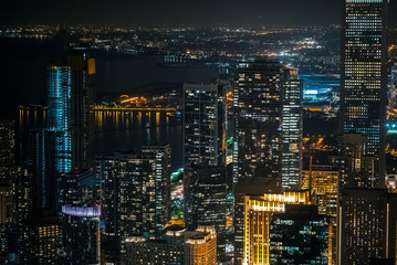 Chicago skyline skyscrapers at night from above