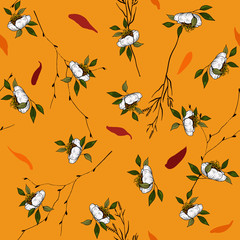 Vintage background. Wallpaper. Blooming realistic isolated flowers. Hand drawn. Vector illustration.Blossom floral seamless pattern.