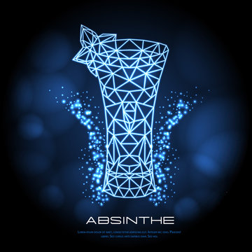 Hipster polygonal cocktail absinthe neon sign. Triangle cocktail