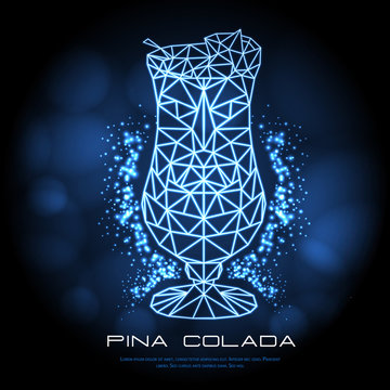 Hipster polygonal cocktail pina colada neon sign. Triangle cocktail
