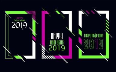 Fototapeta premium Vector vertical background frame for text Modern Art graphics for hipsters. Happy New Year 2019 design elements for design of gift cards, brochures