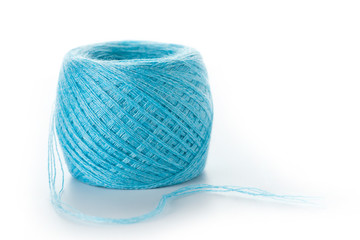 Ball of blue wool yarn isolated on white