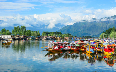 Fototapeta na wymiar Landscape of Dal Lake in Srinagar, India