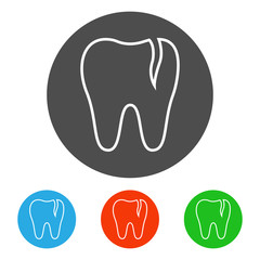 Cracked molar tooth. Icon set. Vector.