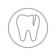Cracked molar tooth. Vector icon.