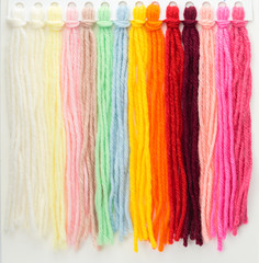 multicolored wool threads, palette for color selection