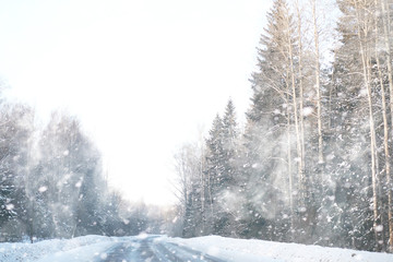 Fototapeta premium Winter landscape of country fields and roads