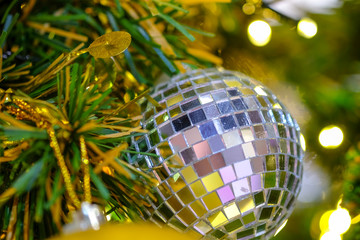 Colored Crystal ball with Christmas tree, used for decoration for New year or Christmas.