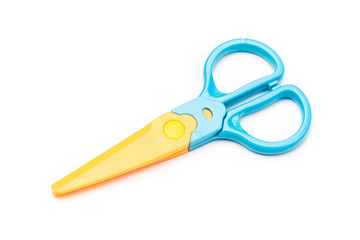 safety colour scissors on a white background